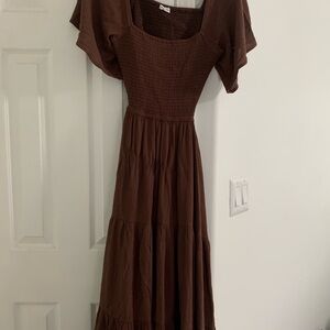 Elegant Brown Open Back Women's Dress